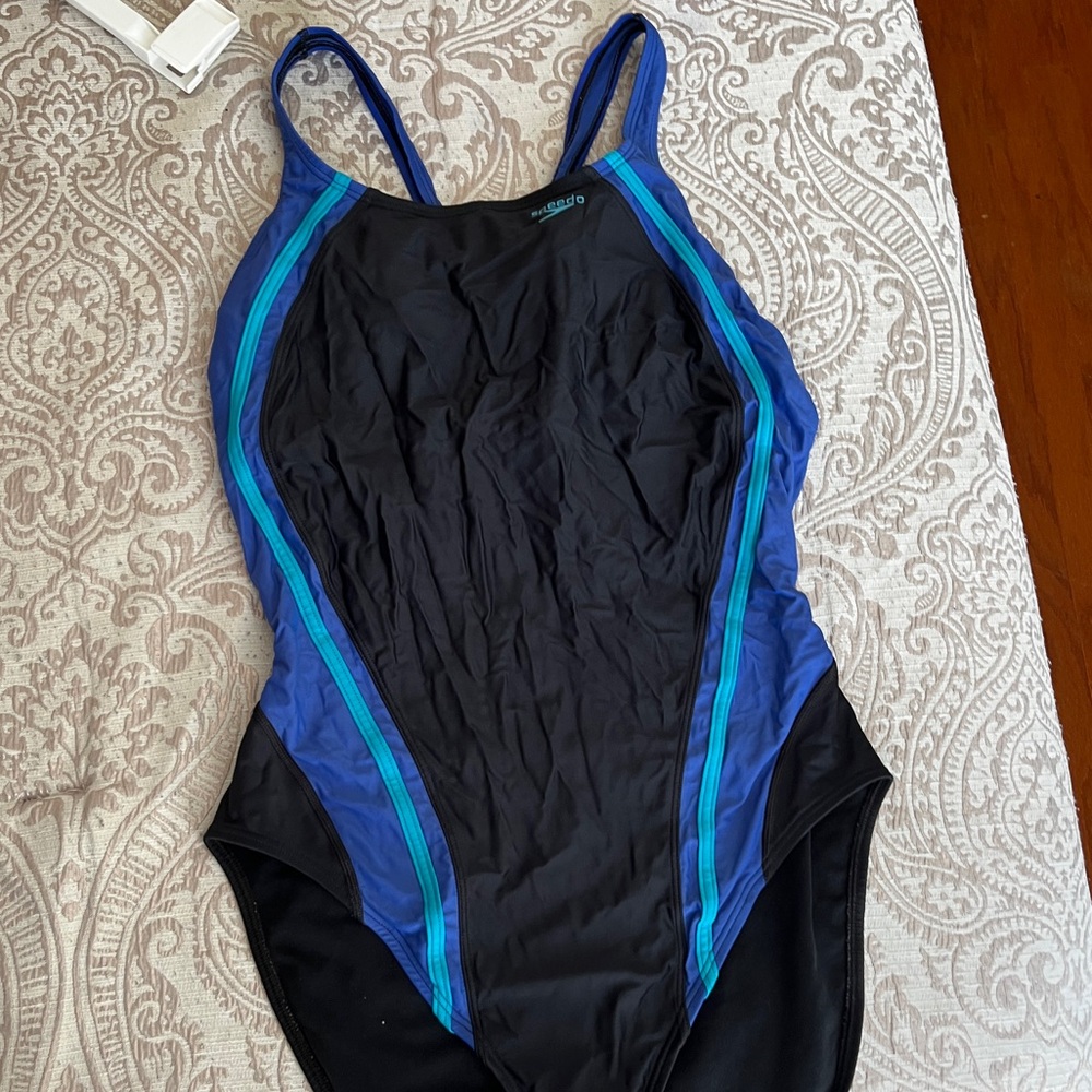 Speedo Women's Black One Piece with Blue Highlights